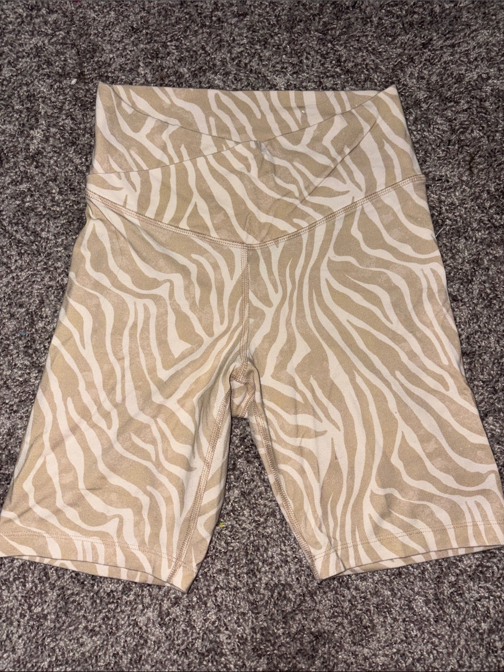 High-Waist Zebra Print Tan Bike Shorts